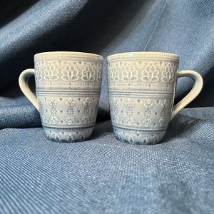 Euro Ceramica Fez Stoneware Mug Set of 2 Crackle-glaze Teardrop Mandala Design